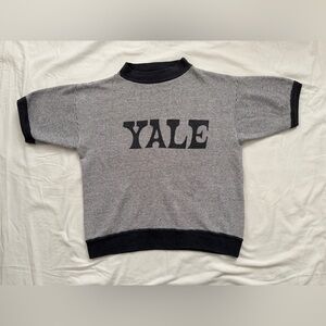 Vintage Yale Striped Navy and Gray Short Sleeve Sweater